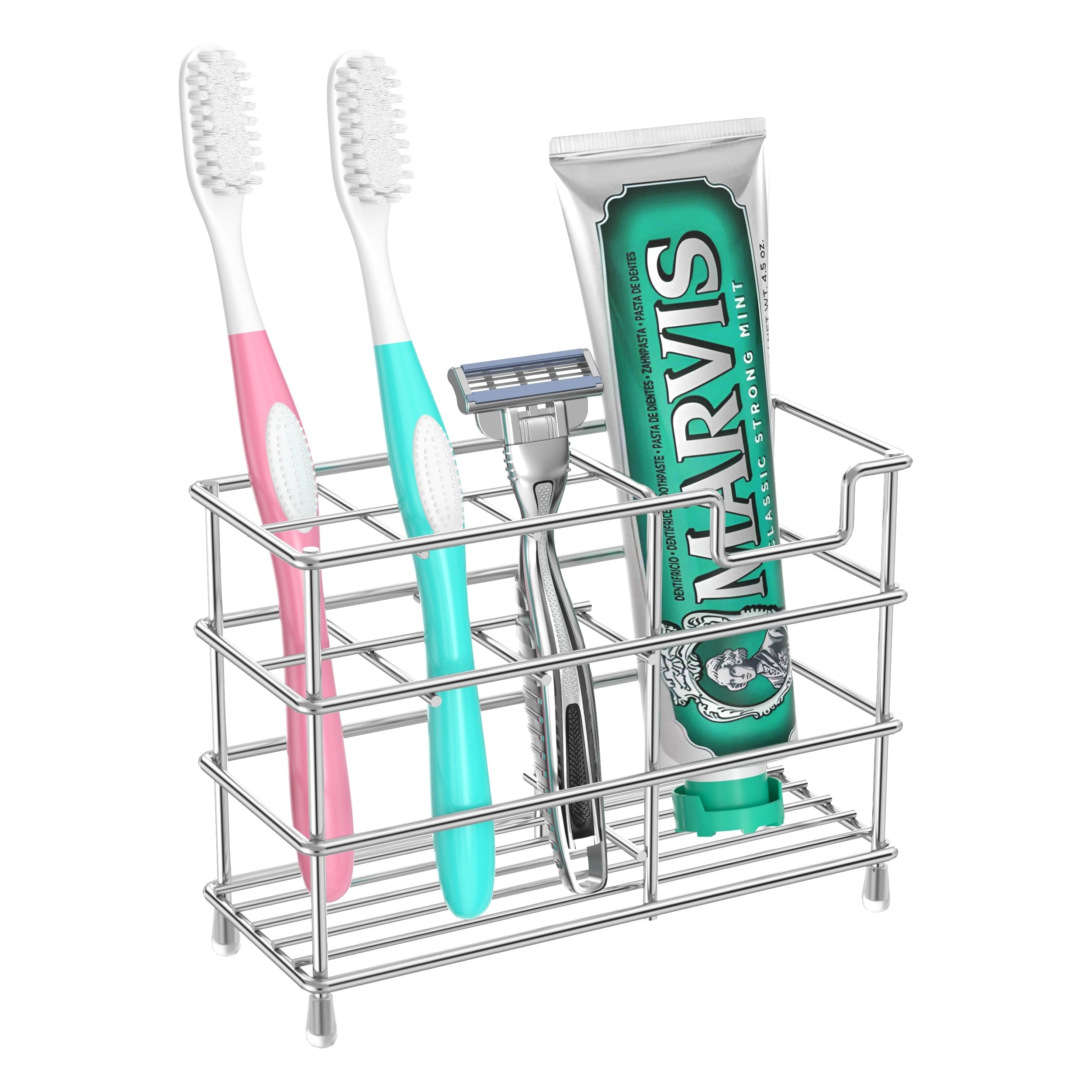 HBlife Toothbrush Holders for Bathroom, 5 Slots Black Stainless Steel Bathroom Accessories Organizer for Small Spaces