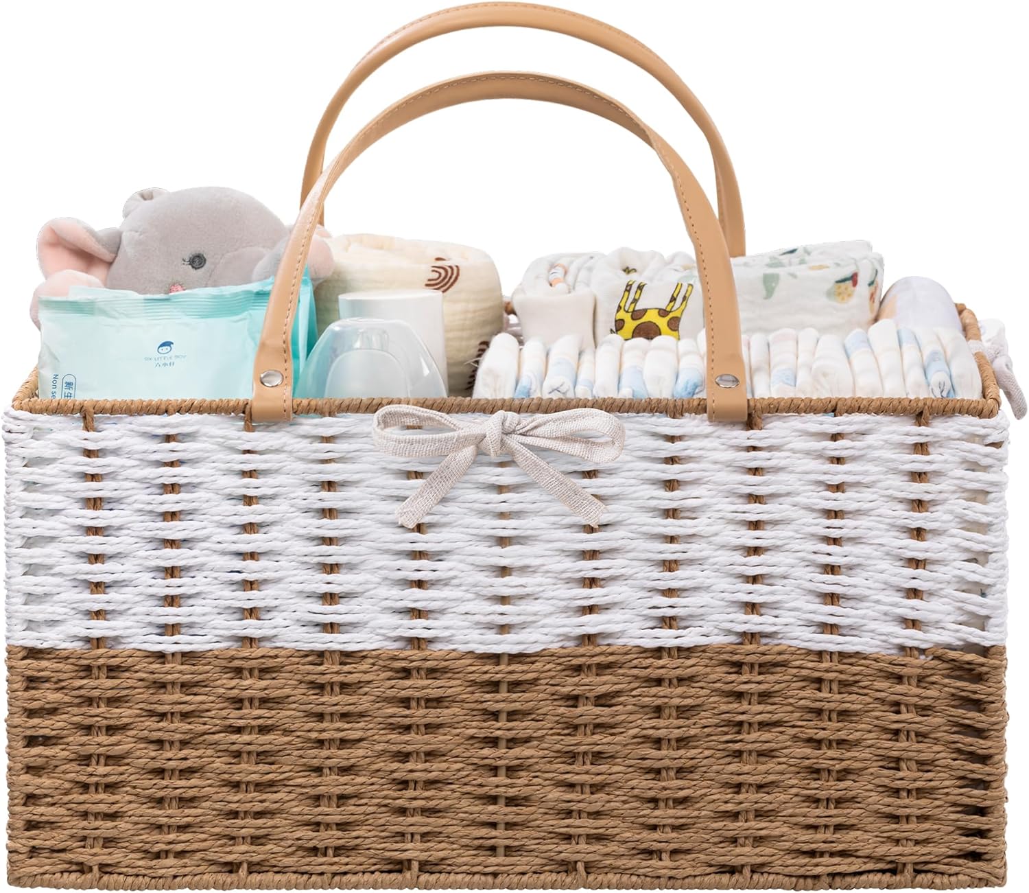 HBlife Large Baby Diaper Caddy Organizer, Paper Rope Storage Baskets Nursery Bin with Removable Divider, Portable Car Organizer for Diapers, Baby Shower Gifts, Newborn Essentials Must Haves