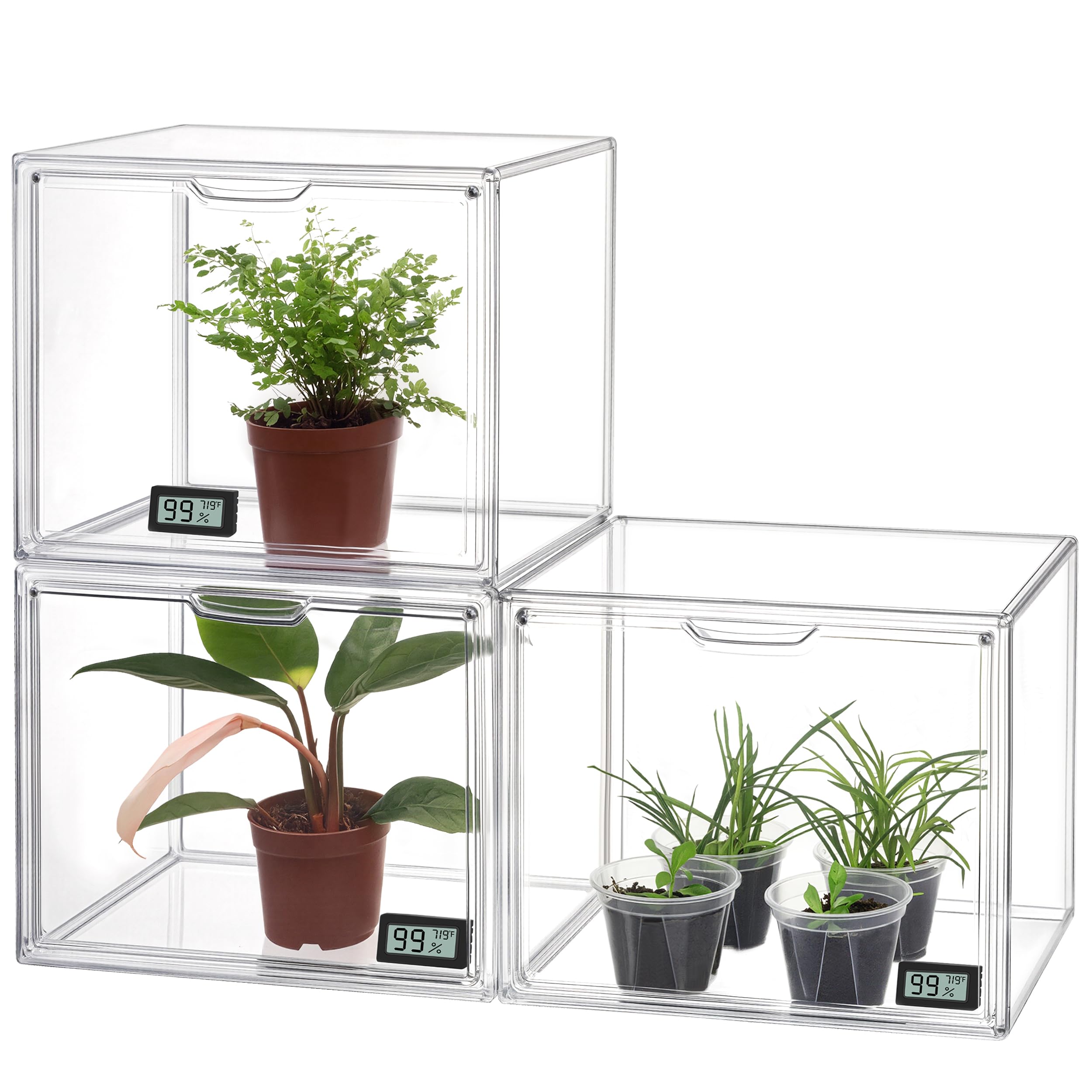 HBlife Mini Greenhouse for Indoor, Clear Stackable Green House with Magnetic Waterproof Door for Small Plants Nursery Germination, Tabletop Portable Greenhouse, 14.1x8.6x10.6 Inch (1 Pack)