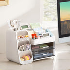 HBlife Desk Organizer with Pen Pencil Holder for Desk, Pen Organizer with 2 Drawers, Desk Organizers and Accessories with 4 Compartments, Desktop Storage for Office Home School Art Supplies, Beige