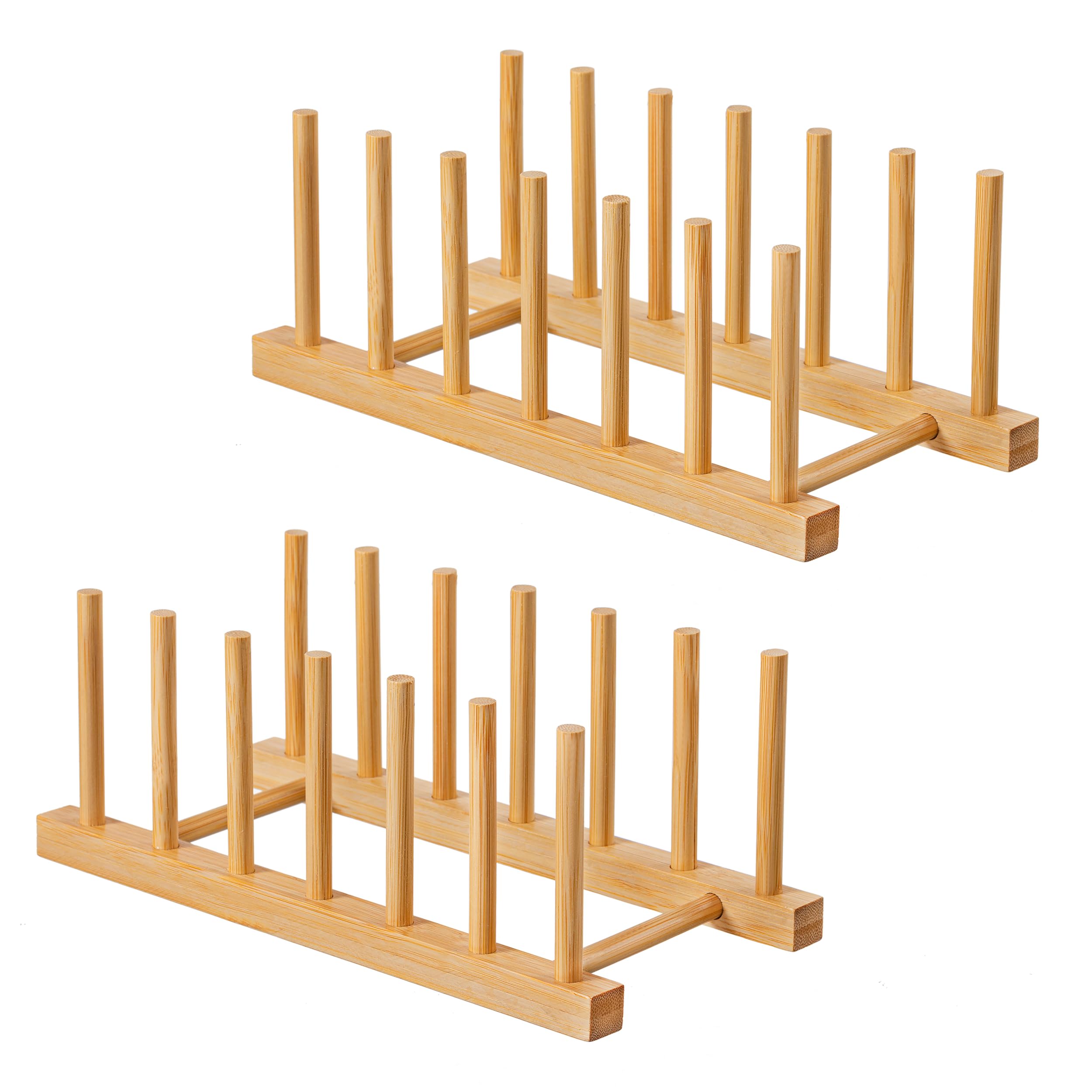 HBlife Acacia Wooden Dish Dying Rack Pot Lid Plate Organizer Holder for Cabinet, Cutting Board Stand Drainer Storage Plate Rack for Dish, Pot Lid, Bowl, Cup, Cutting Board and Books