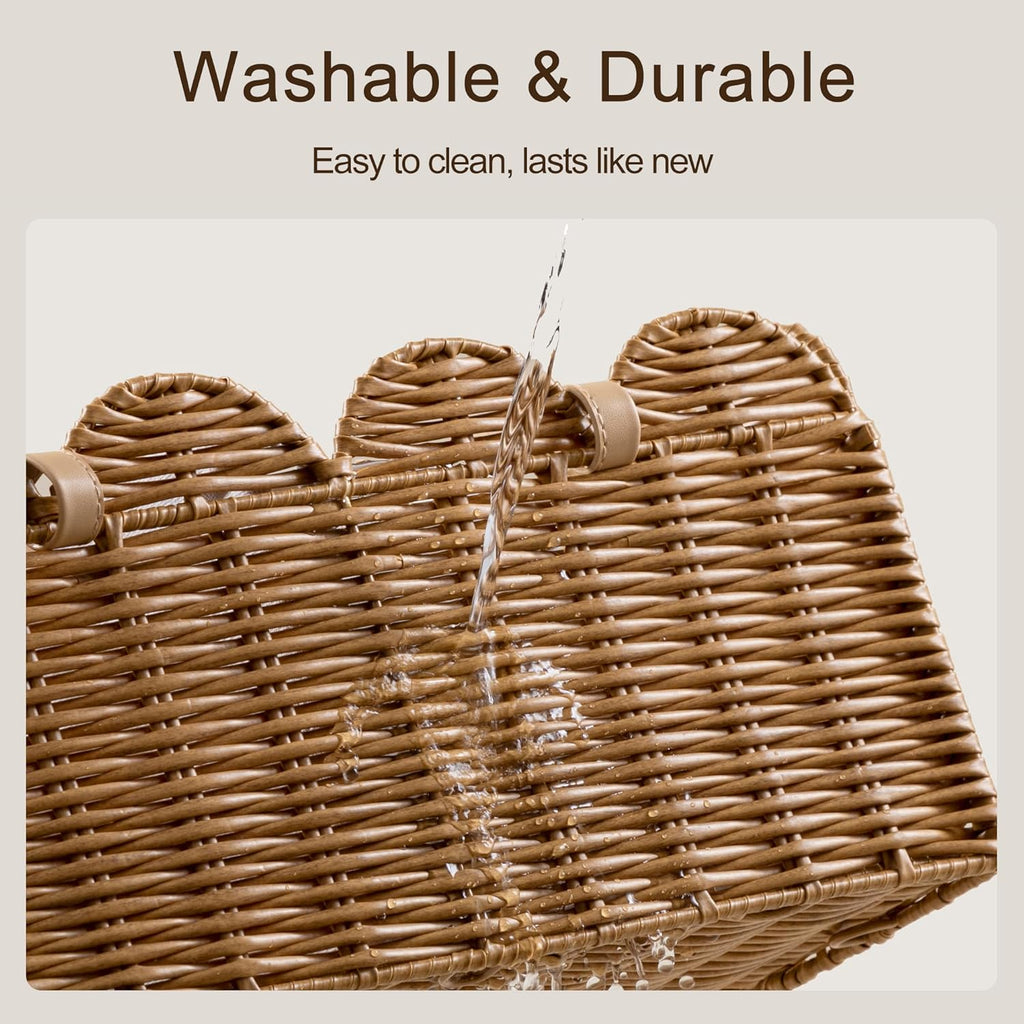 HBlife Baby Diaper Caddy Organizer, Large Portable Scalloped Plastic Wicker Woven Basket with Divider, Nursery Diaper Station, Baby Shower Gifts Basket, Car Organizer, Washable Waterproof