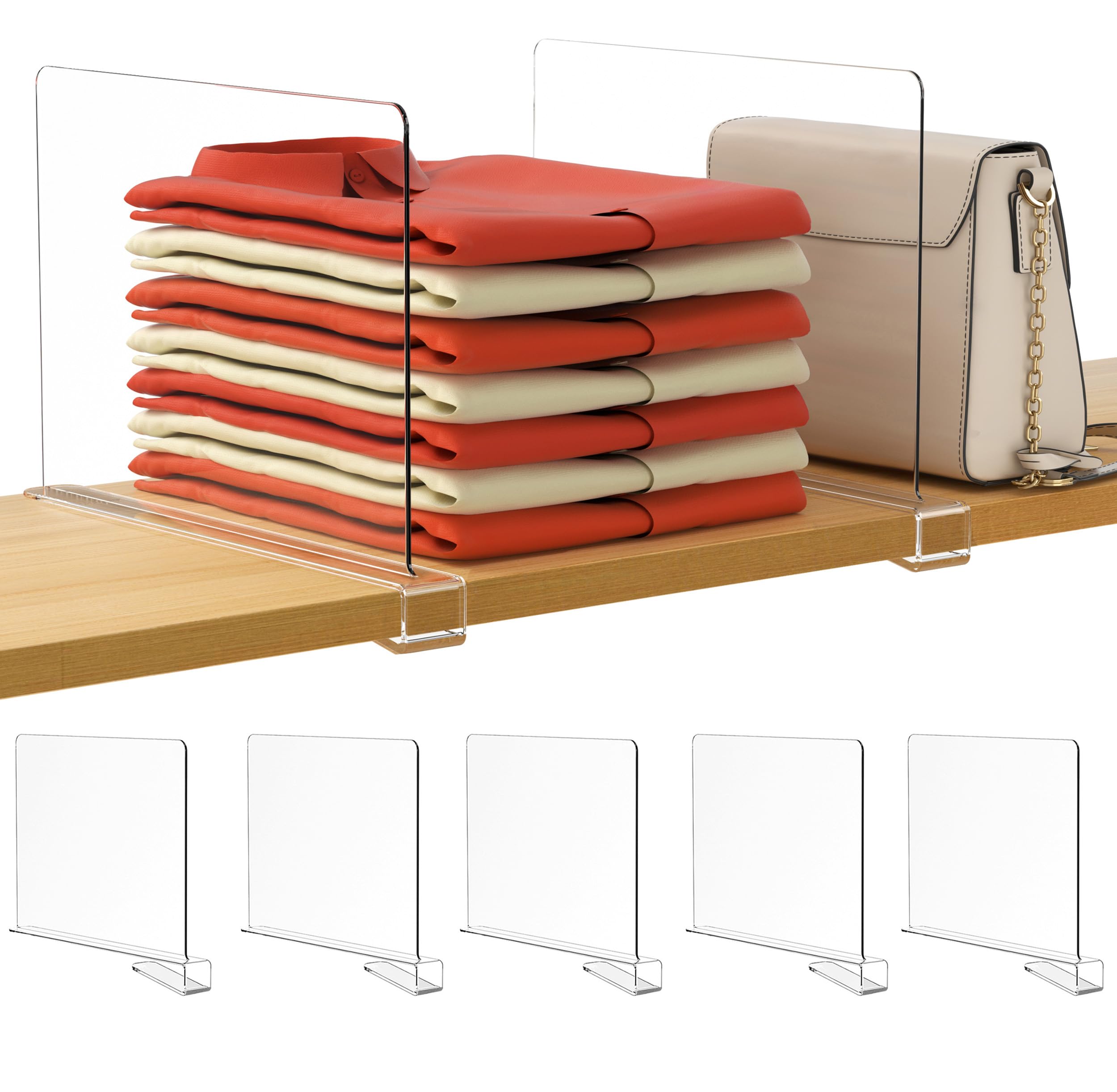 HBlife 6 Black Shelf Dividers, Vertical Purse Organizer for Closet Perfect for Sweater, Shirts, Handbags in Bedroom and Kitchen, Adjustable Acrylic Bookshelf for Organization