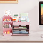 HBlife Desk Organizer with Pen Pencil Holder for Desk, Pen Organizer with 2 Drawers, Desk Organizers and Accessories with 4 Compartments, Desktop Storage for Office Home School Art Supplies, Beige