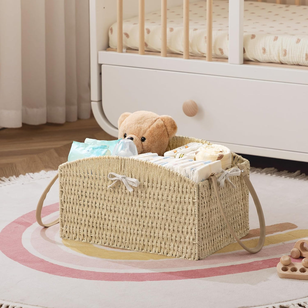 HBlife Diaper Caddy Organizer, Large Hand-Woven Storage Basket for Diapers & Baby Essentials - Elegant Curved Design, Ideal Gift for Baby Shower & Registry Must-Have