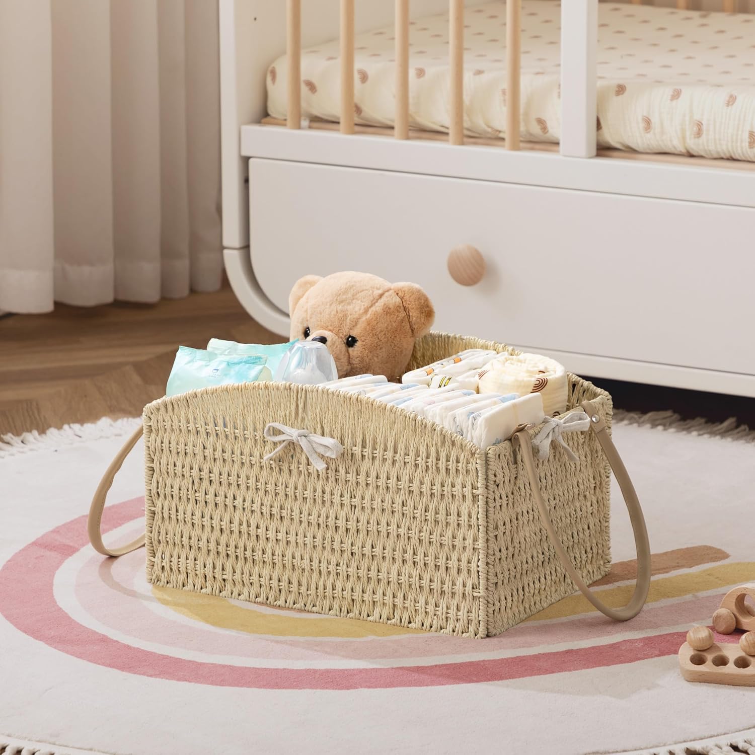 HBlife Diaper Caddy Organizer, Large Hand-Woven Storage Basket for Diapers & Baby Essentials - Elegant Curved Design, Ideal Gift for Baby Shower & Registry Must-Have