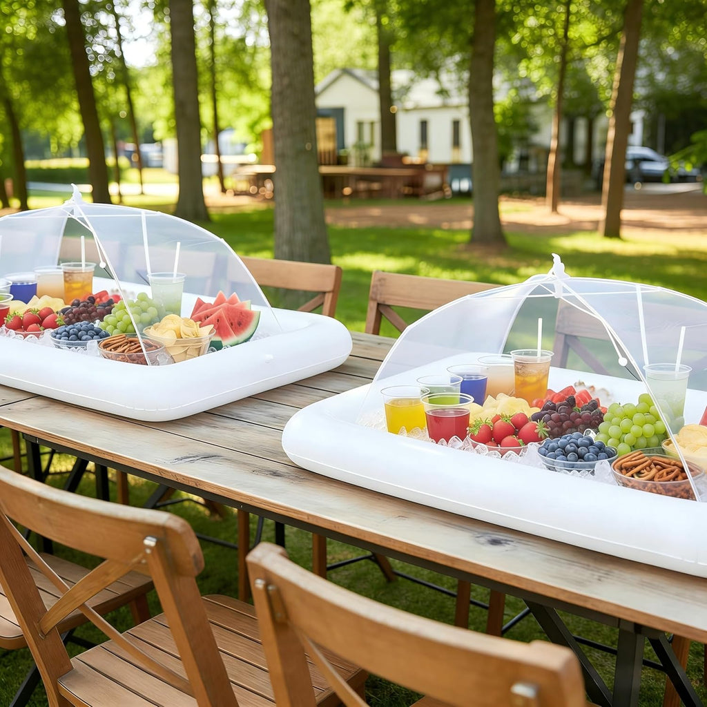 HBlife Inflatable Serving Bar with Jumbo Mesh Food Cover, Party Supplies for Picnics BBQ Gathering, 1 Inflatable Cooler, 1 Large Food Tents Food Covers for Outside