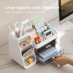 HBlife Desk Organizer with Pen Pencil Holder for Desk, Pen Organizer with 2 Drawers, Desk Organizers and Accessories with 4 Compartments, Desktop Storage for Office Home School Art Supplies, Beige