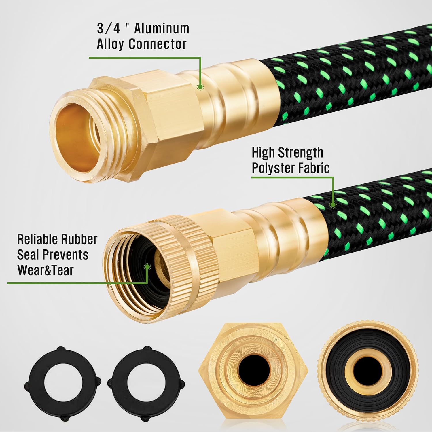 HBlife Garden Hose 50ft, Non Expandable Water Hose with 8 Watering Spray Nozzle, Flexible Lightweight Hose for Yard, Lawn, Car Wash and Outdoor (Black,50FT)