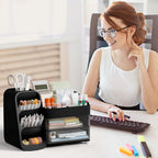 HBlife Desk Organizer with Pen Pencil Holder for Desk, Pen Organizer with 2 Drawers, Desk Organizers and Accessories with 4 Compartments, Desktop Storage for Office Home School Art Supplies, Beige