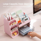 HBlife Desk Organizer with Pen Pencil Holder for Desk, Pen Organizer with 2 Drawers, Desk Organizers and Accessories with 4 Compartments, Desktop Storage for Office Home School Art Supplies, Beige