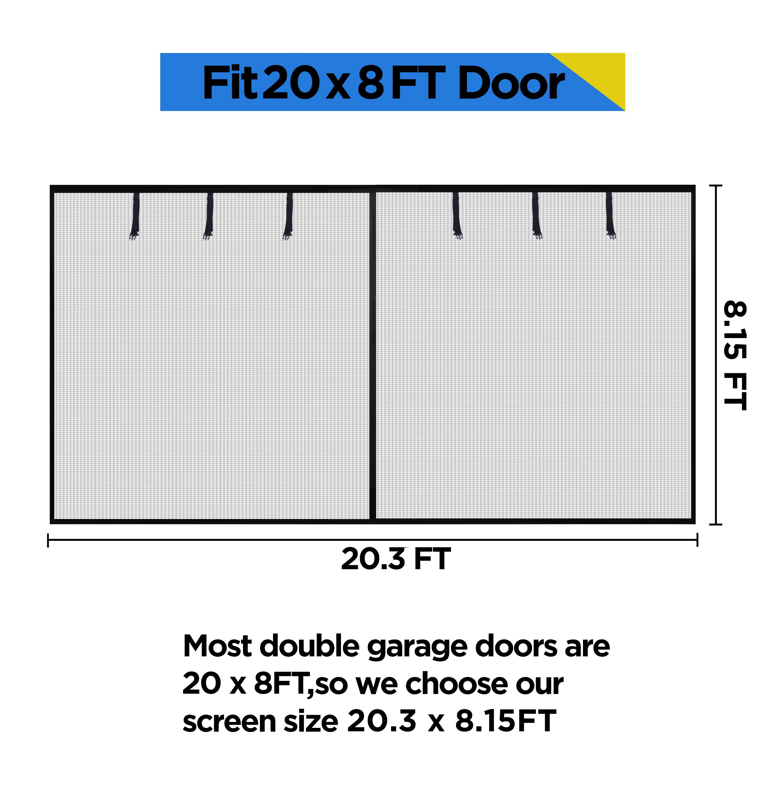 HBlife Garage Screen Doors for 1 Car Garage,7x7FT Fiberglass Magnetic Garage Door Screen, Hands Free Retractable Garage Net Screen Door Mesh with 6 Roll Up Starps and 26 Magnets for Patio, Gym, Porch