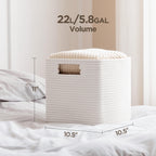 HBlife Set of 4 Storage Cubes-11 X 10.5 X 10.5 In, Cotton Rope Basket for Shelves, Toys, Book, Cube Storage Bin with Handles, Woven Storage Basket for Organizing, Beige