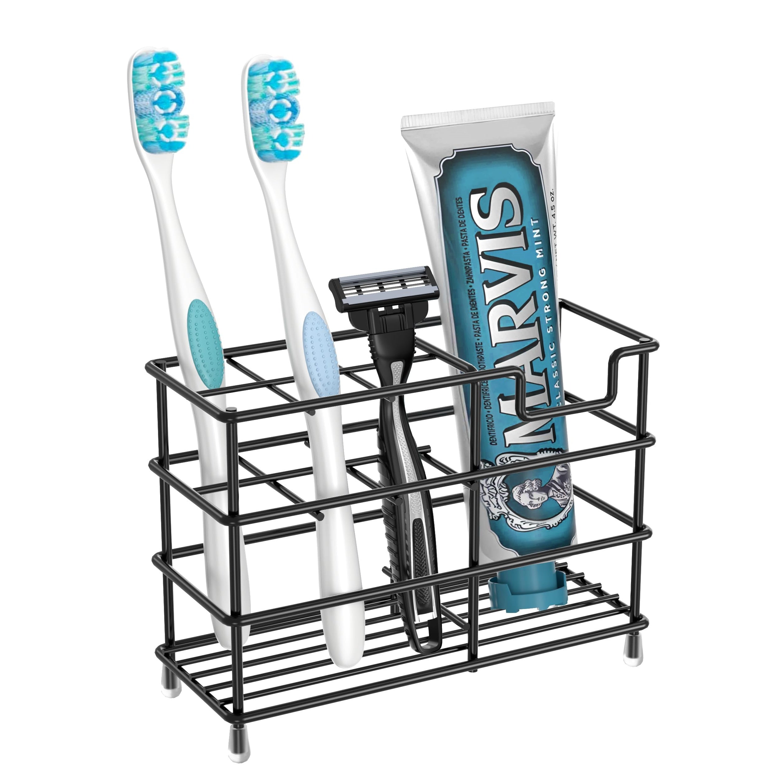 HBlife Toothbrush Holders for Bathroom, 5 Slots Black Stainless Steel Bathroom Accessories Organizer for Small Spaces