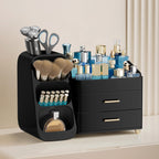 HBlife Makeup Organizer with Brush Holder for Vanity, Large Plastic Bathroom Countertop Organizer Skin Care Storage, Easy to Store Lipsticks, Nail Polishes, Perfumes, Eyeshadow Palettes, All Beige