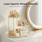 HBlife Makeup Organizer for Vanity, 3 Tier Metal Bathroom Countertop Organizers Skin Care Storage, Bathroom Counter Shelf Skincare Holder Perfume Cosmetic Display, Gold