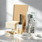 HBlife Acrylic Desk Organizer with 6 Compartments, Pen & Pencil Holder, Clear Multifunctional Desktop Caddy for Office Supply and Organization