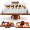 HBlife Cake Stand with Lid , Multifunctional Cake Stand with Acrylic Dome Rectangular Acacia Wood 2-in-1 Cake Plate Display Stand with Cover for Baking Gifts, Birthday Kitchen Parties, Weddings