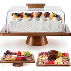 HBlife Cake Stand with Lid , Multifunctional Cake Stand with Acrylic Dome Rectangular Acacia Wood 2-in-1 Cake Plate Display Stand with Cover for Baking Gifts, Birthday Kitchen Parties, Weddings