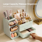 HBlife Makeup Organizer with Brush Holder for Vanity, Large Plastic Bathroom Countertop Organizer Skin Care Storage, Easy to Store Lipsticks, Nail Polishes, Perfumes, Eyeshadow Palettes, All Beige