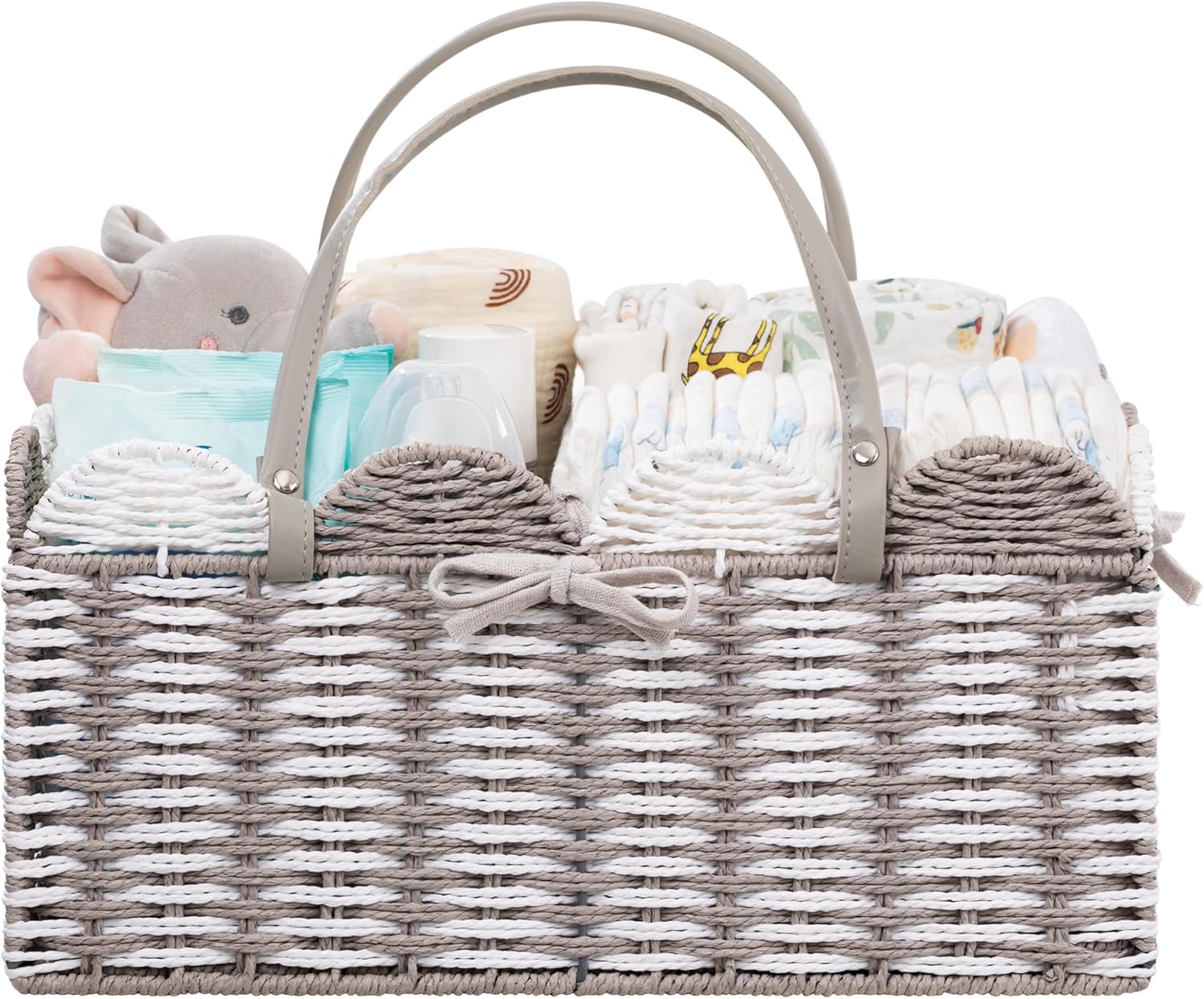 HBlife Large Baby Diaper Caddy, Paper Rope Storage Baskets Nursery Bin with Removable Divider, Portable Car Organizer for Diapers, Baby Shower Gifts, Newborn Essentials Must Haves