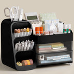 HBlife Desk Organizer with Pen Pencil Holder for Desk, Pen Organizer with 2 Drawers, Desk Organizers and Accessories with 4 Compartments, Desktop Storage for Office Home School Art Supplies, Beige