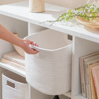 HBlife Set of 4 Storage Cubes-11 X 10.5 X 10.5 In, Cotton Rope Basket for Shelves, Toys, Book, Cube Storage Bin with Handles, Woven Storage Basket for Organizing, Beige