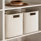 HBlife Set of 4 Storage Cubes-11 X 10.5 X 10.5 In, Cotton Rope Basket for Shelves, Toys, Book, Cube Storage Bin with Handles, Woven Storage Basket for Organizing, Beige