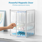 HBlife Baby Bottle Storage Organizer for Countertop Cabinet, 3 Tiers Adjustable Clear Acrylic Bottles Storage Station Case Box Container with 2 Removable Dividers and Magnetic Door, Large