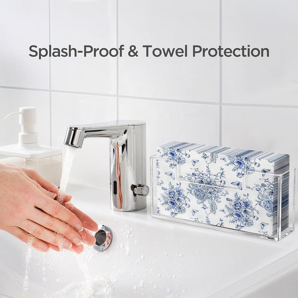 HBlife Acrylic Guest Towel, Paper Napkin Holder for Bathroom - Clear Waterproof Vertical Stand, Disposable Paper Hand Towel Dispenser, Modern Table Tray for Kitchen, Home, Hotel, Office(2 Pack)​