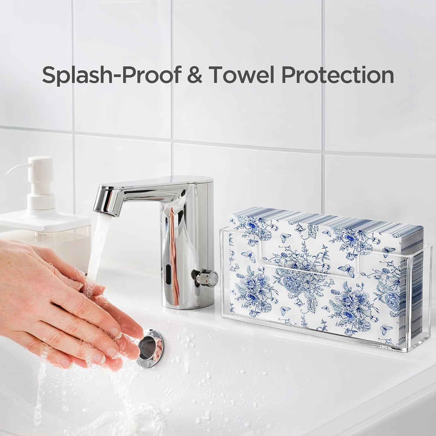 HBlife Acrylic Guest Towel, Paper Napkin Holder for Bathroom - Clear Waterproof Vertical Stand, Disposable Paper Hand Towel Dispenser, Modern Table Tray for Kitchen, Home, Hotel, Office(2 Pack)​