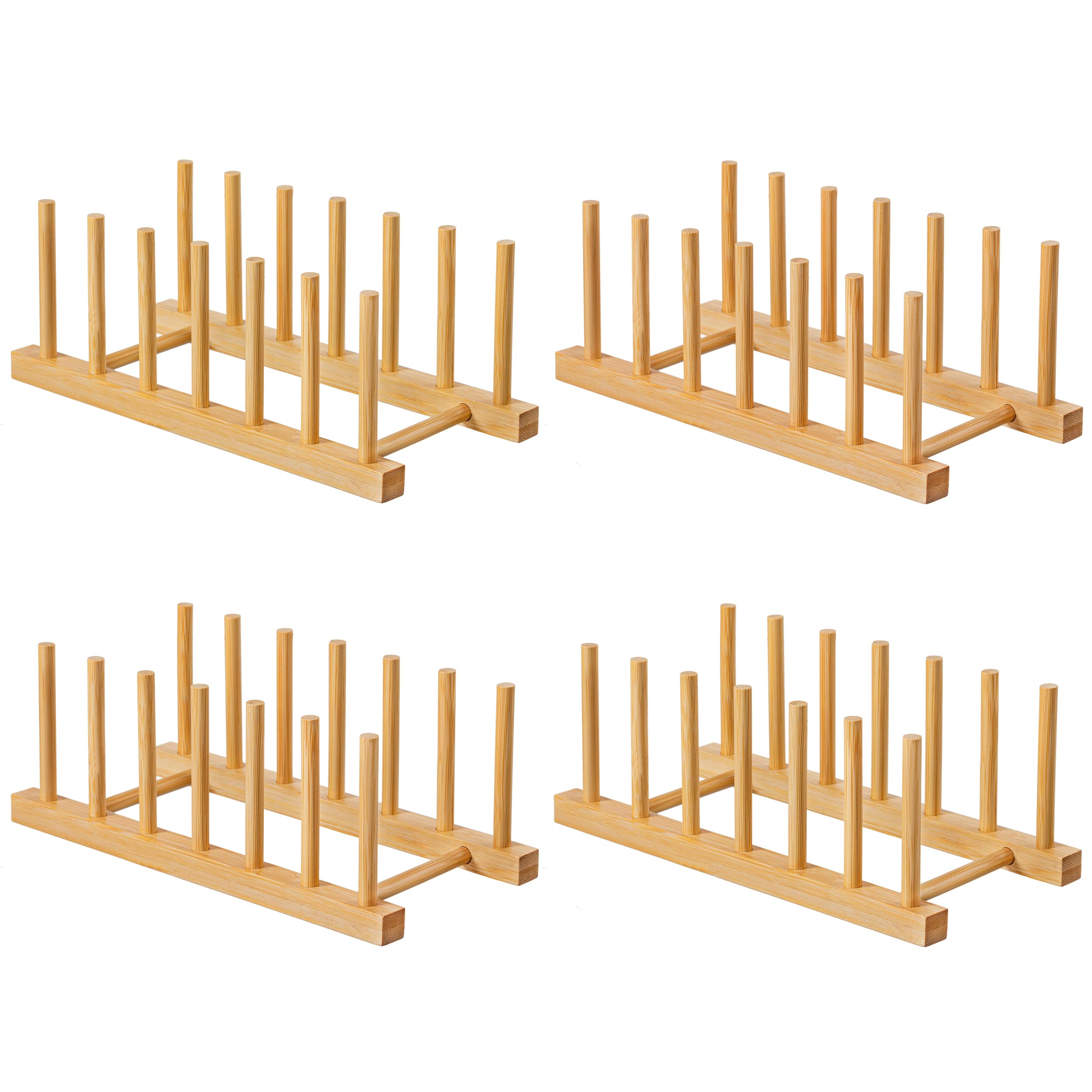 HBlife Acacia Wooden Dish Dying Rack Pot Lid Plate Organizer Holder for Cabinet, Cutting Board Stand Drainer Storage Plate Rack for Dish, Pot Lid, Bowl, Cup, Cutting Board and Books