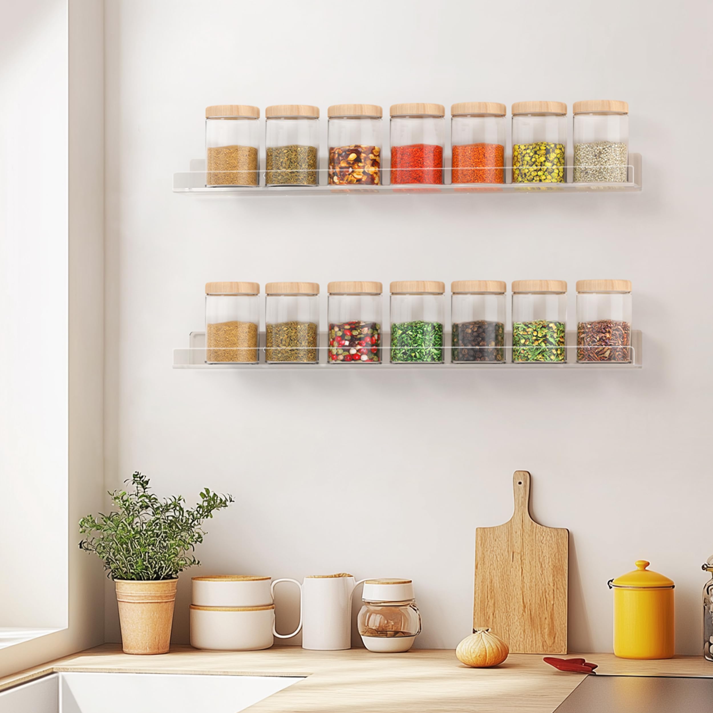 HBlife 24 Inches Floating Shelves Wall Mounted Clear Acrylic Shelves for Figures, 16 Inch Stud Spacing Invisible Floating Bookshelf for Kids and Nursery, 2 Pack (5MM Thick)