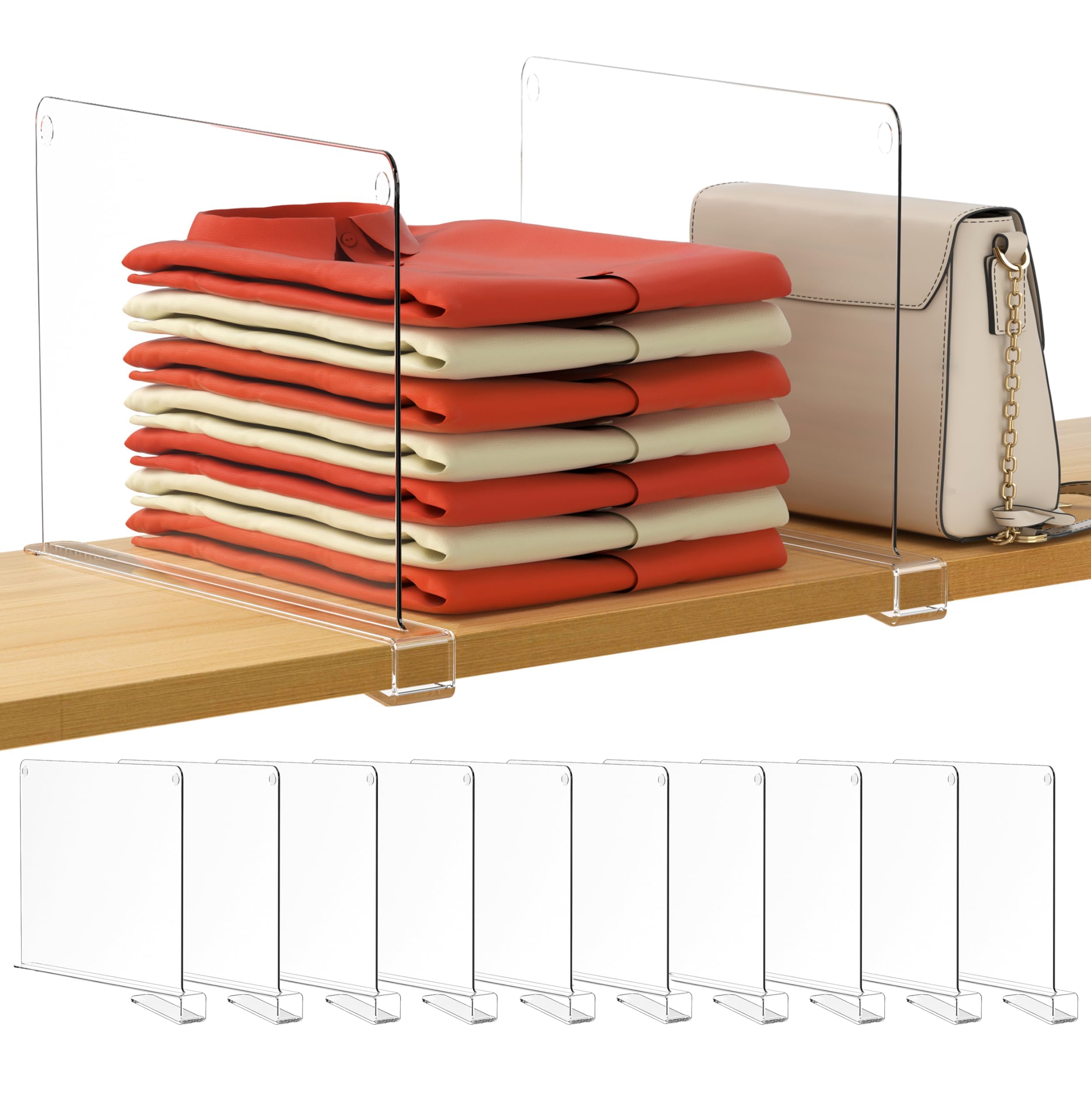 HBlife 6 Black Shelf Dividers, Vertical Purse Organizer for Closet Perfect for Sweater, Shirts, Handbags in Bedroom and Kitchen, Adjustable Acrylic Bookshelf for Organization