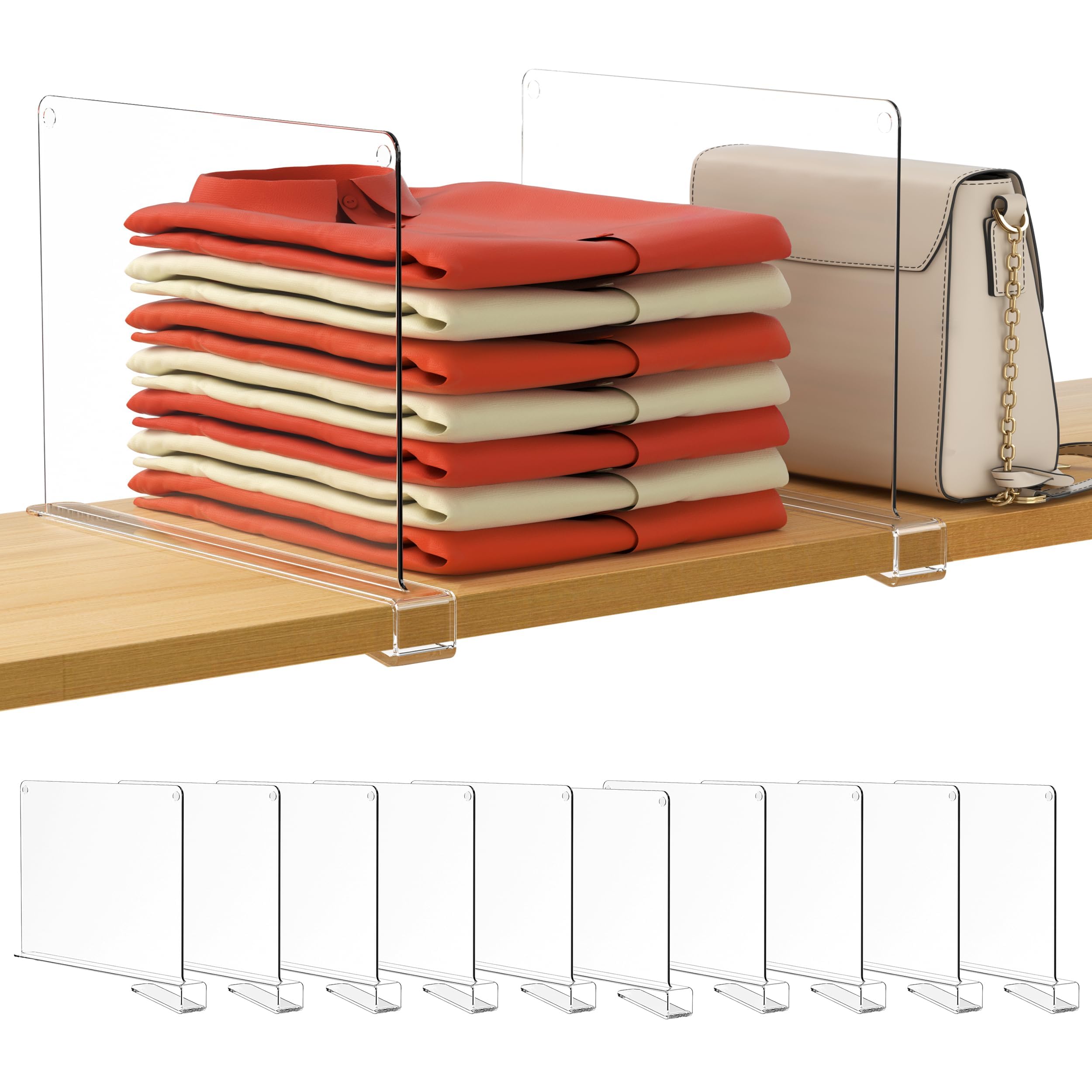 HBlife 6 Black Shelf Dividers, Vertical Purse Organizer for Closet Perfect for Sweater, Shirts, Handbags in Bedroom and Kitchen, Adjustable Acrylic Bookshelf for Organization