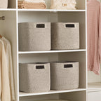 HBlife Set of 4 Storage Cubes-11 X 10.5 X 10.5 In, Cotton Rope Basket for Shelves, Toys, Book, Cube Storage Bin with Handles, Woven Storage Basket for Organizing, Beige