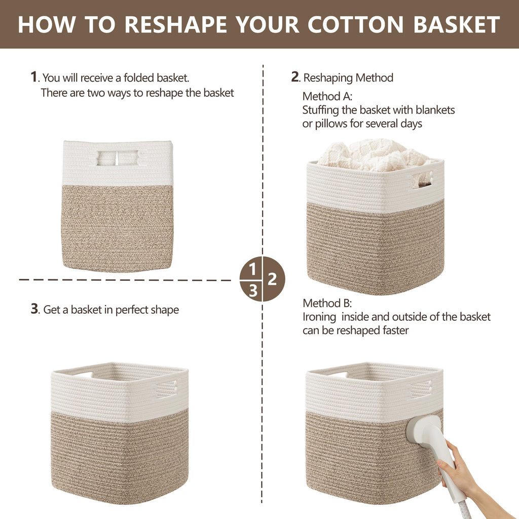 HBlife Set of 4 Storage Cubes-11 X 10.5 X 10.5 In, Cotton Rope Basket for Shelves, Toys, Book, Cube Storage Bin with Handles, Woven Storage Basket for Organizing, Beige