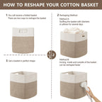 HBlife Set of 4 Storage Cubes-11 X 10.5 X 10.5 In, Cotton Rope Basket for Shelves, Toys, Book, Cube Storage Bin with Handles, Woven Storage Basket for Organizing, Beige