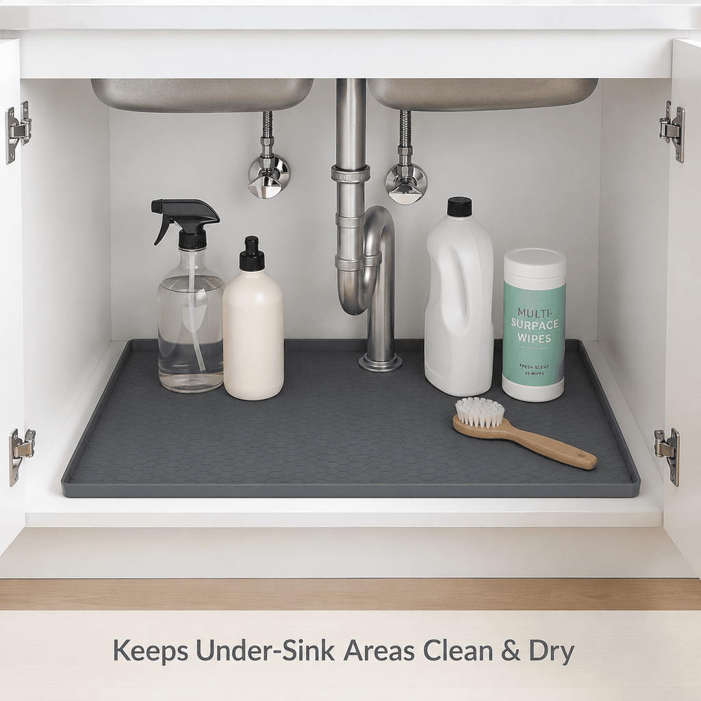HBlife Silicone Under Sink Mats for Kitchen Waterproof, 31" x 22" Under Sink Tray Organizer