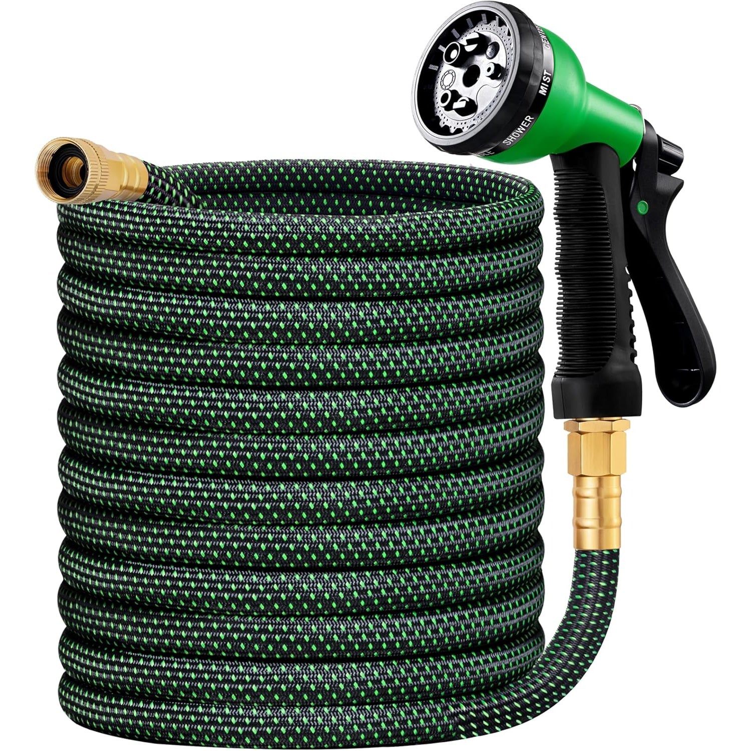 HBlife Garden Hose 50ft, Non Expandable Water Hose with 8 Watering Spray Nozzle, Flexible Lightweight Hose for Yard, Lawn, Car Wash and Outdoor (Black,50FT)