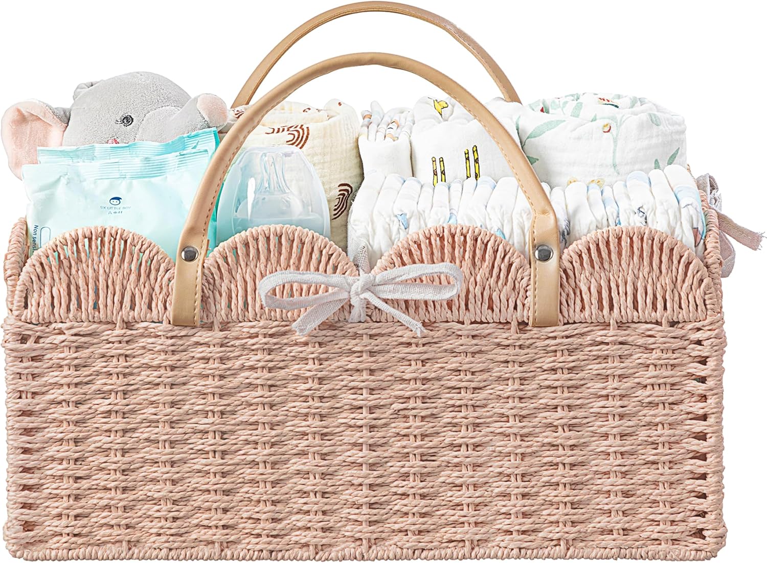 HBlife Large Baby Diaper Caddy, Paper Rope Storage Baskets Nursery Bin with Removable Divider, Portable Car Organizer for Diapers, Baby Shower Gifts, Newborn Essentials Must Haves
