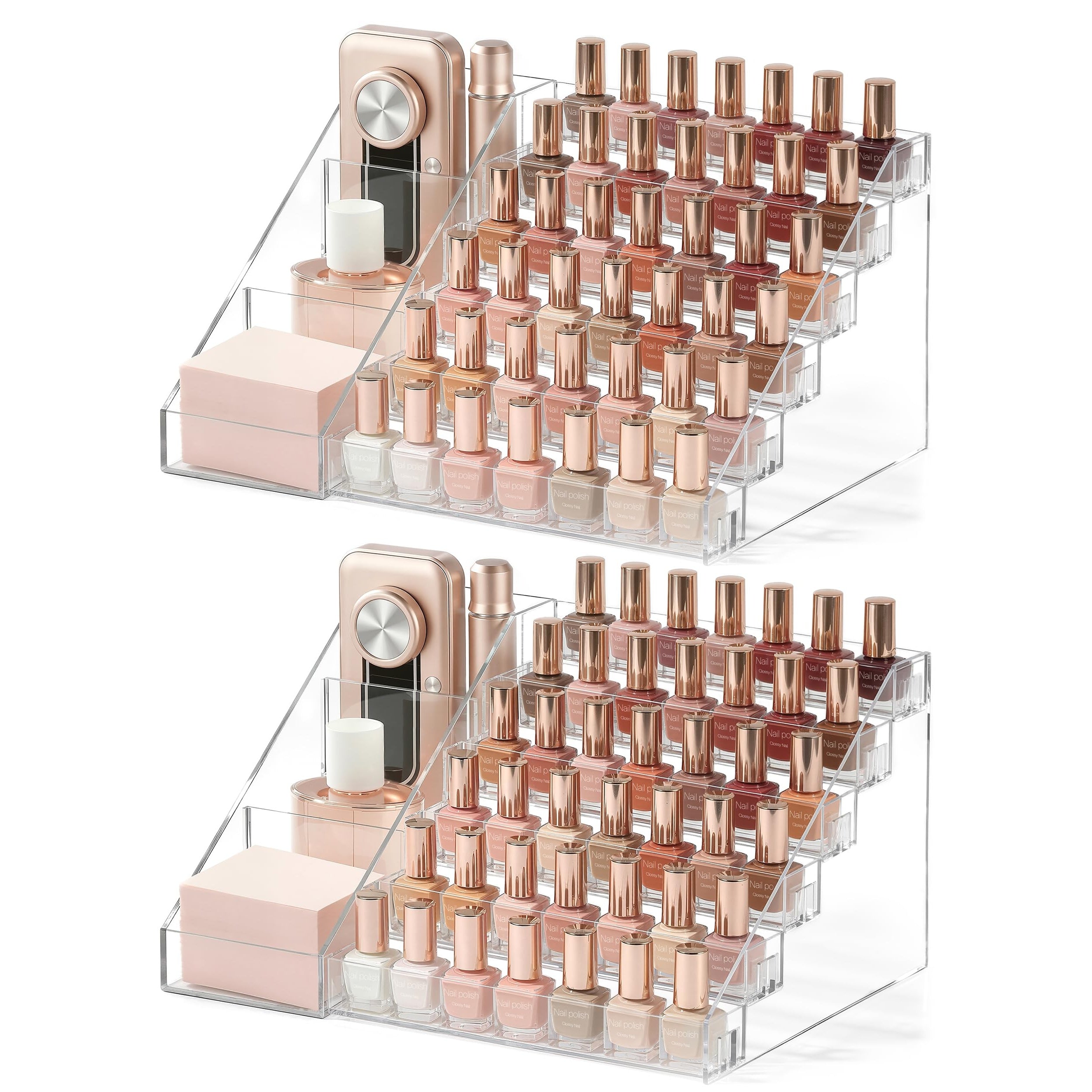 HBlife 6 Tier Nail Polish Organizer with Nail Supplies Organizer, Clear Acrylic Nail Polish Holder & Display Stand for Gel Polish (1 Pack)