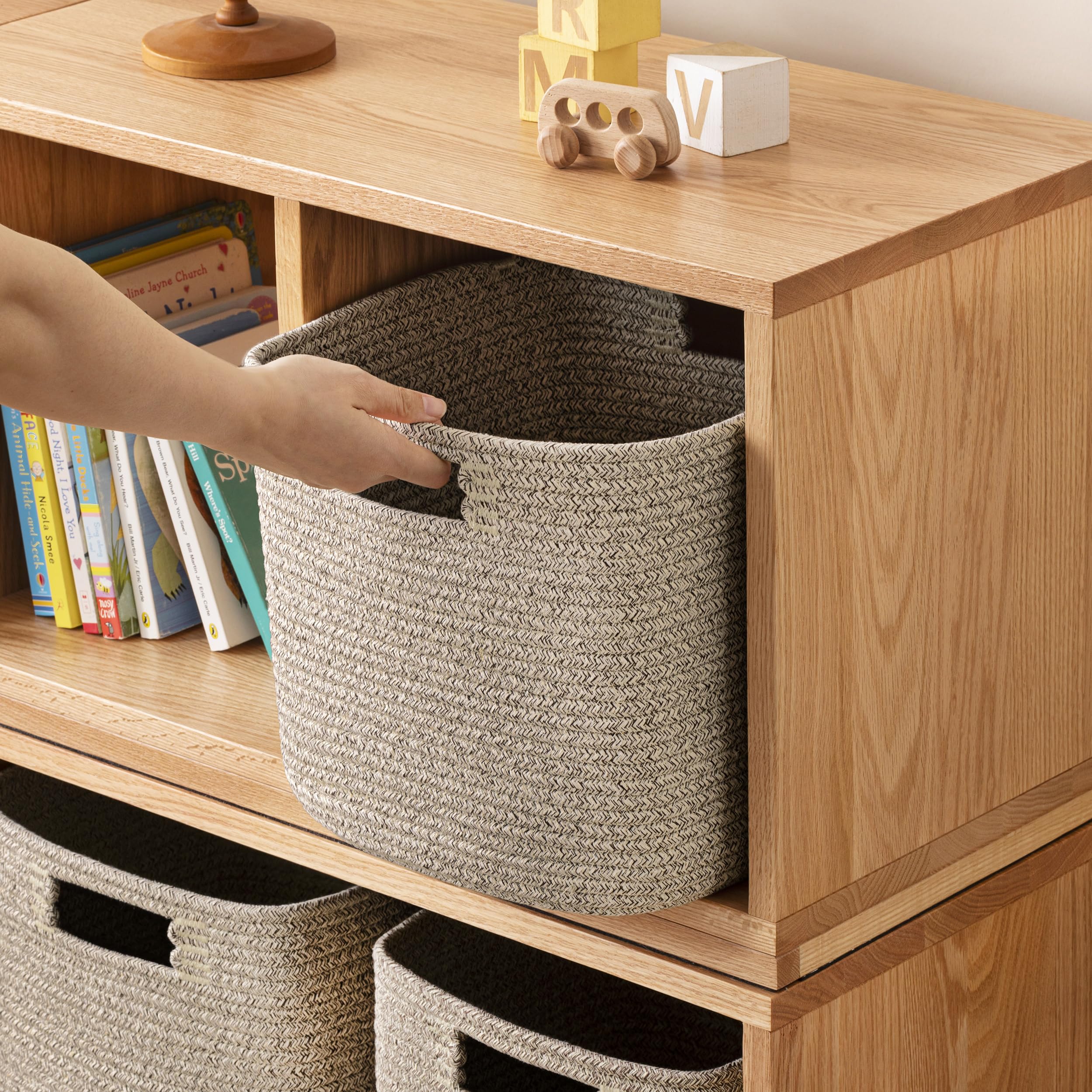 HBlife Set of 4 Storage Cubes-11 X 10.5 X 10.5 In, Cotton Rope Basket for Shelves, Toys, Book, Cube Storage Bin with Handles, Woven Storage Basket for Organizing, Beige