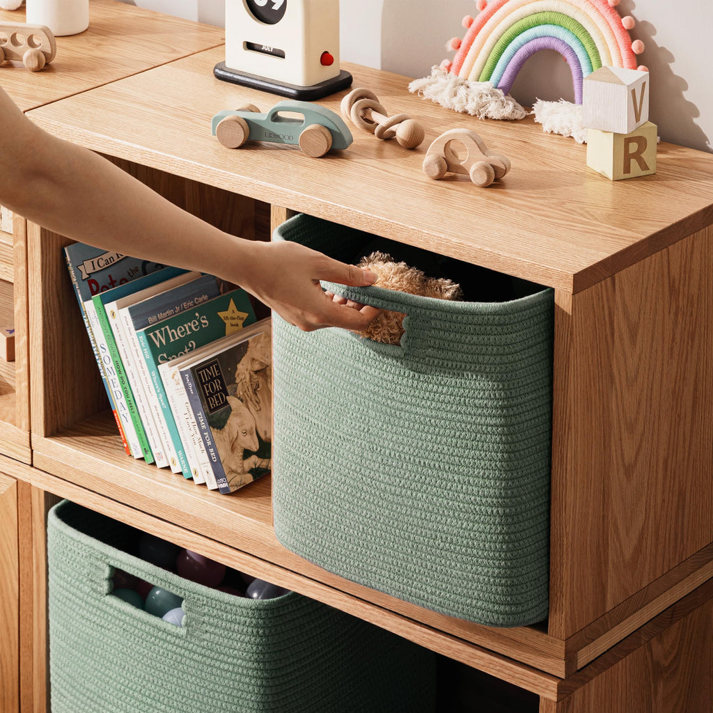 HBlife Set of 4 Storage Cubes-11 X 10.5 X 10.5 In, Cotton Rope Basket for Shelves, Toys, Book, Cube Storage Bin with Handles, Woven Storage Basket for Organizing, Beige