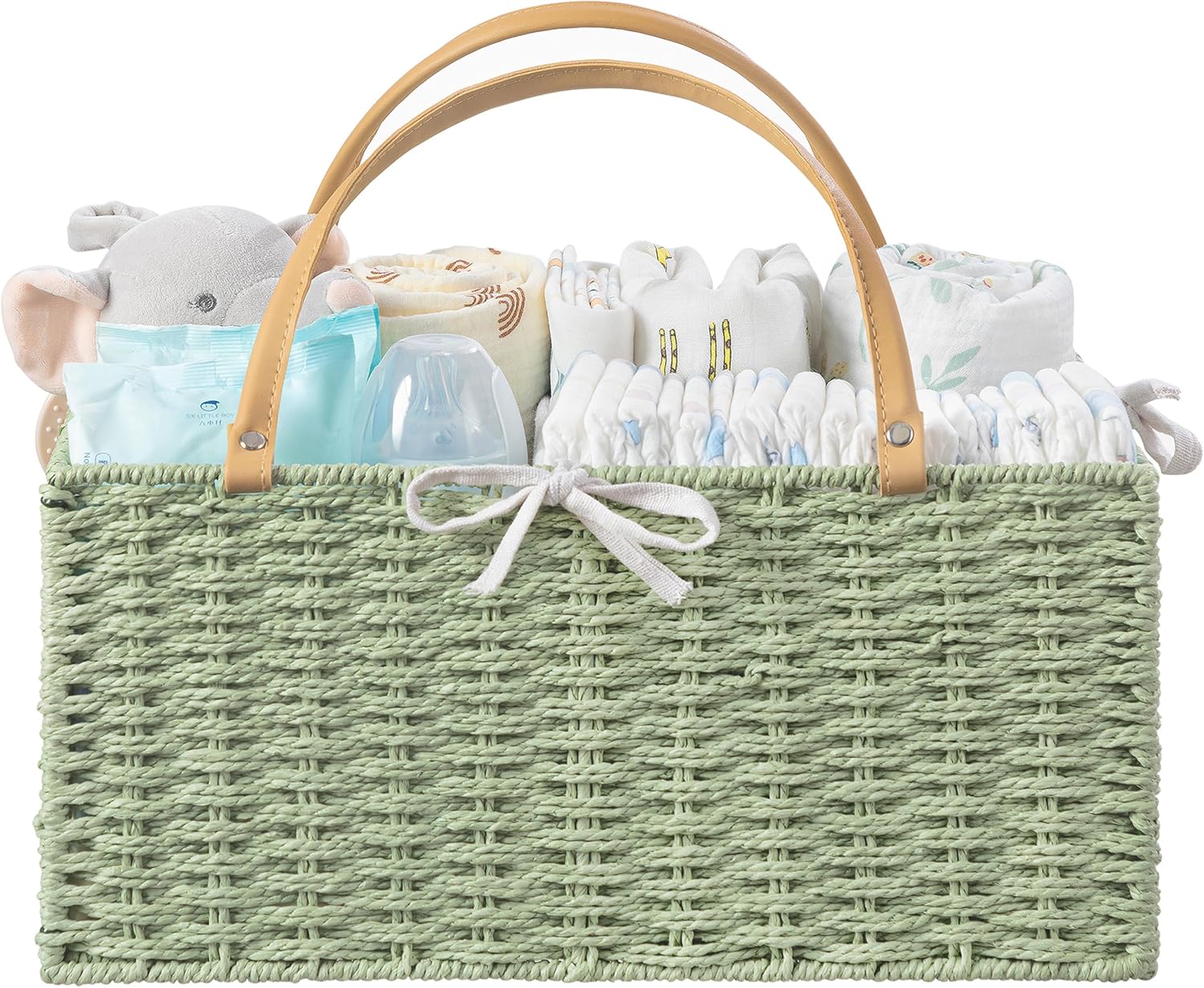 HBlife Large Baby Diaper Caddy Organizer, Paper Rope Storage Baskets Nursery Bin with Removable Divider, Portable Car Organizer for Diapers, Baby Shower Gifts, Newborn Essentials Must Haves