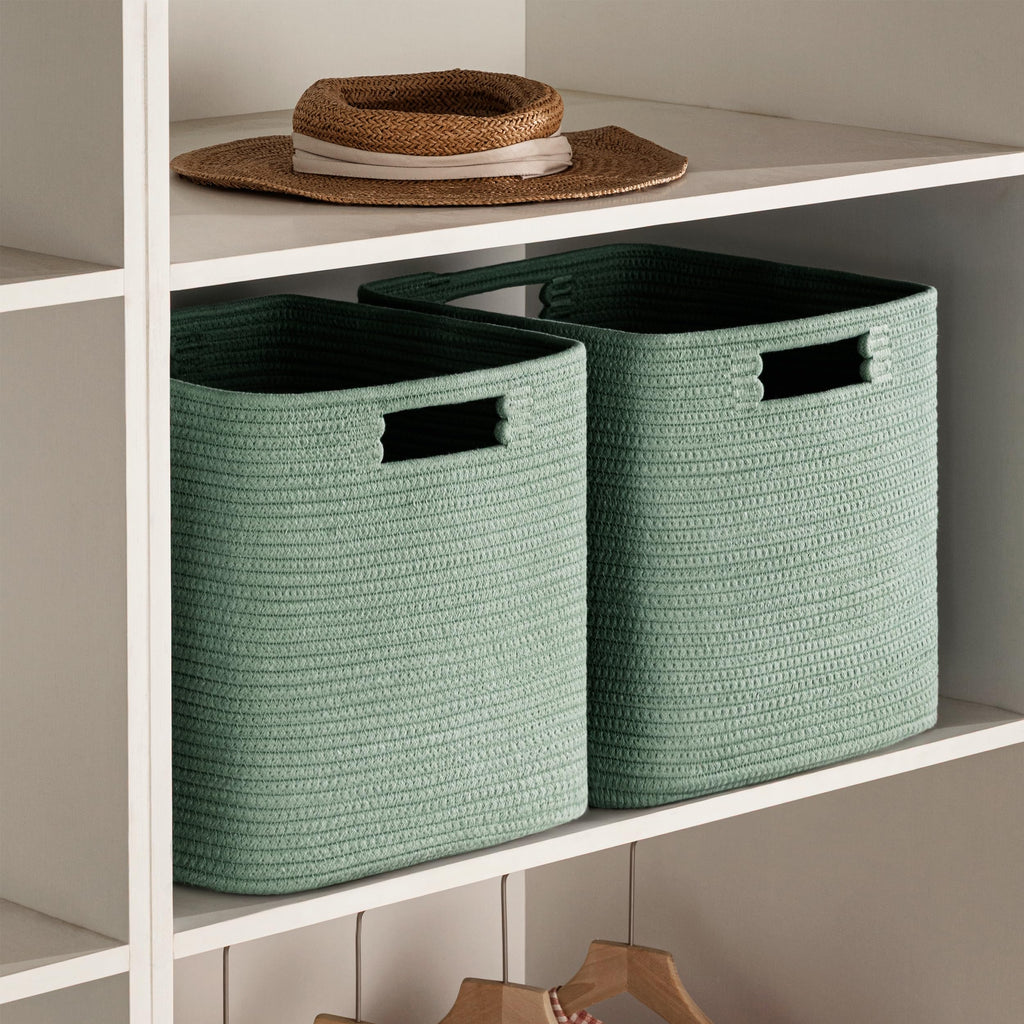 HBlife Set of 4 Storage Cubes-11 X 10.5 X 10.5 In, Cotton Rope Basket for Shelves, Toys, Book, Cube Storage Bin with Handles, Woven Storage Basket for Organizing, Beige