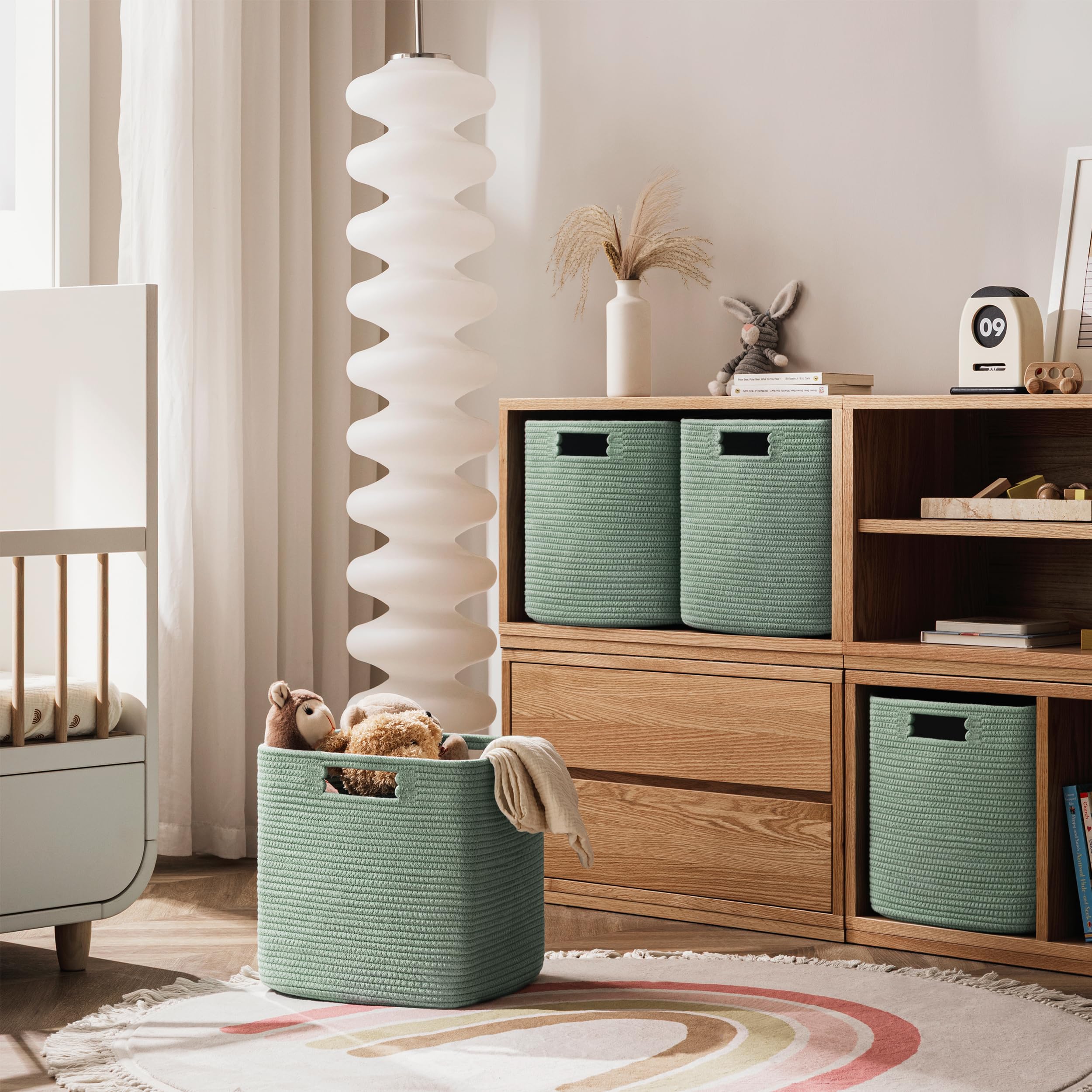 HBlife Set of 4 Storage Cubes-11 X 10.5 X 10.5 In, Cotton Rope Basket for Shelves, Toys, Book, Cube Storage Bin with Handles, Woven Storage Basket for Organizing, Beige