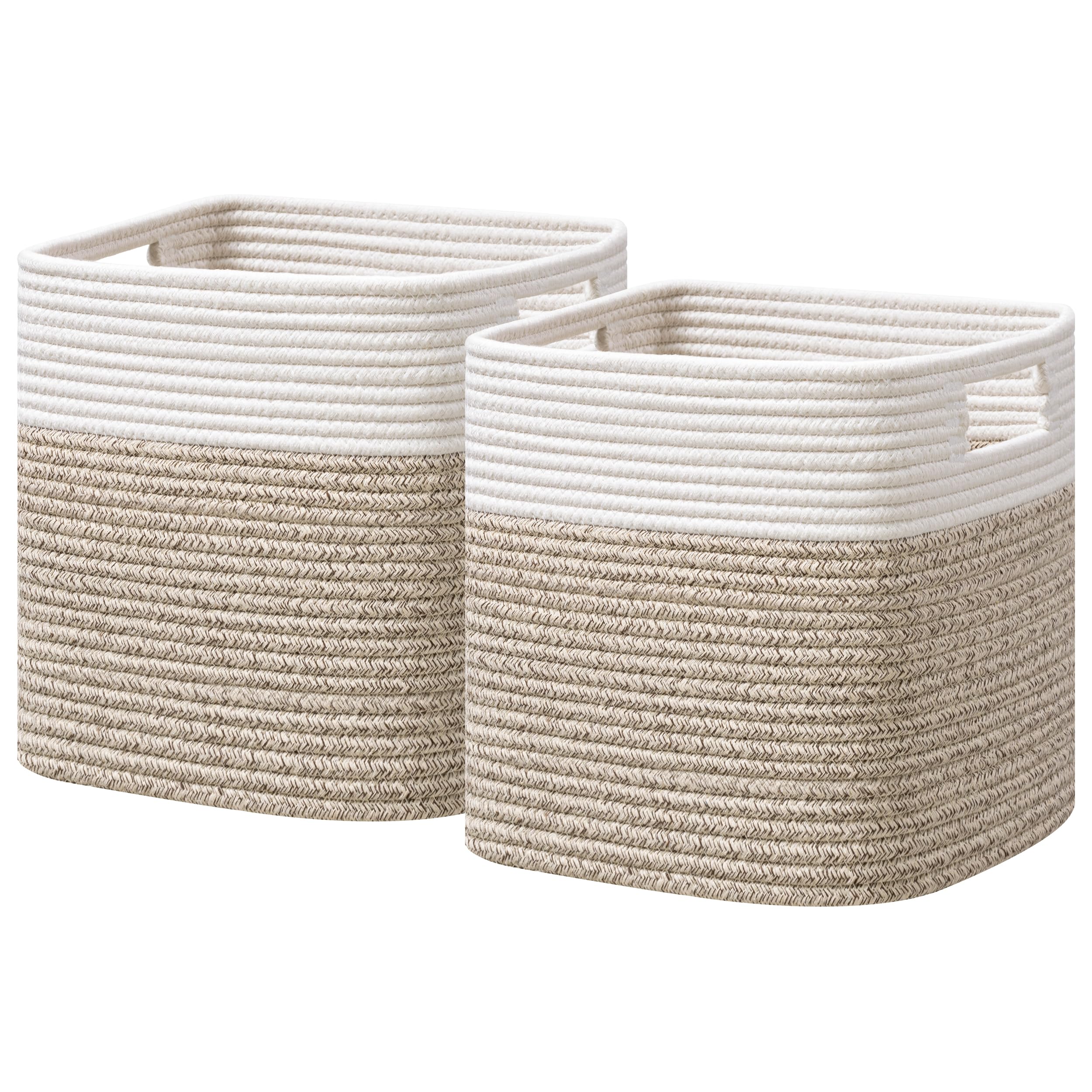 HBlife Set of 4 Storage Cubes-11 X 10.5 X 10.5 In, Cotton Rope Basket for Shelves, Toys, Book, Cube Storage Bin with Handles, Woven Storage Basket for Organizing, Beige