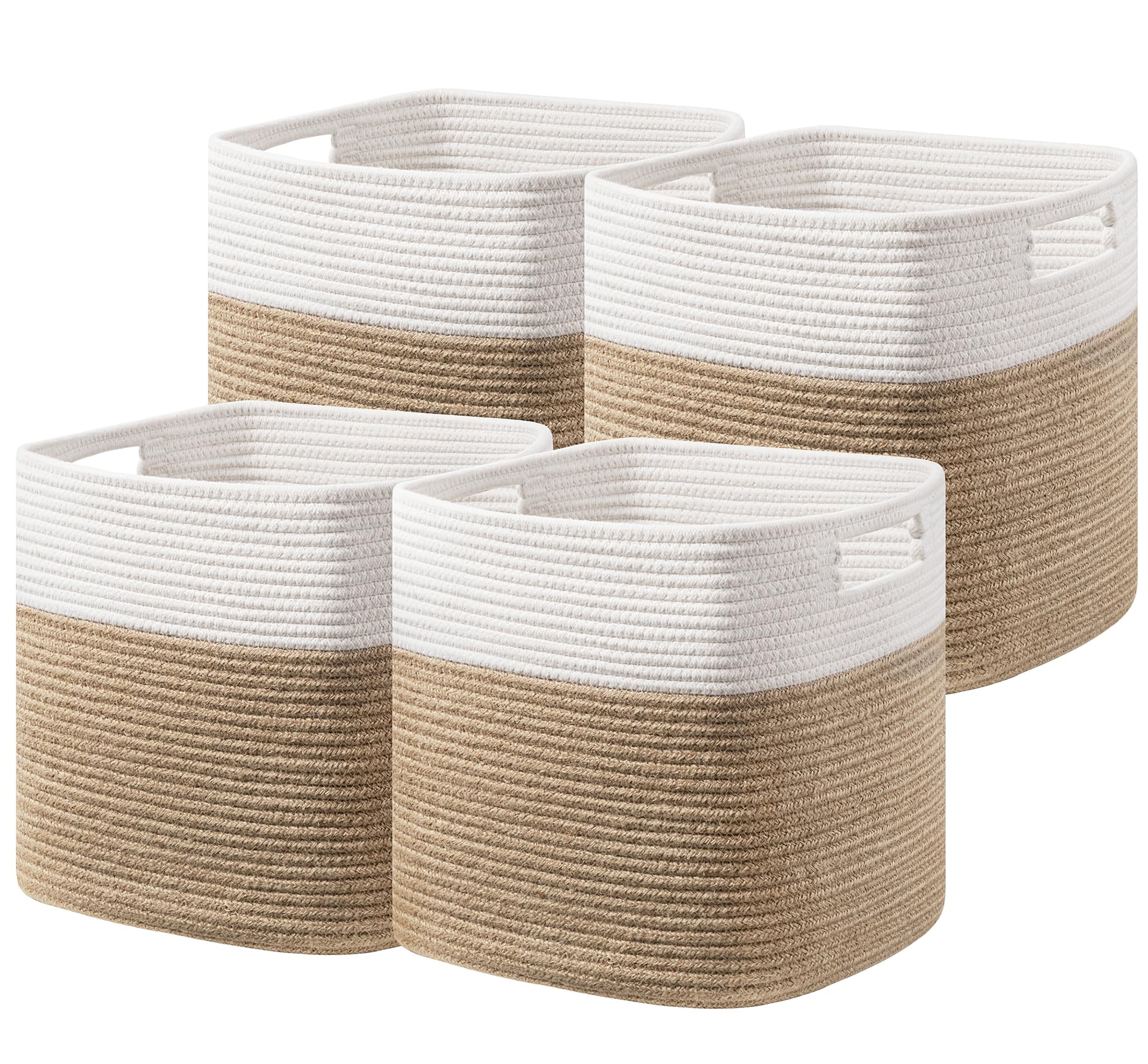 HBlife Set of 4 Storage Cubes-11 X 10.5 X 10.5 In, Cotton Rope Basket for Shelves, Toys, Book, Cube Storage Bin with Handles, Woven Storage Basket for Organizing, Beige