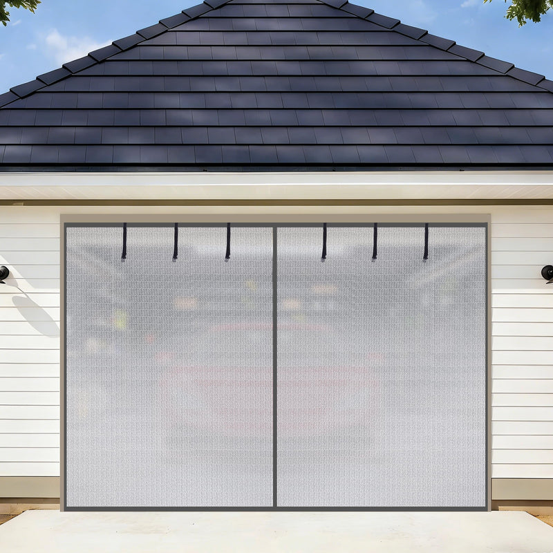 HBlife Privacy Garage Door Screen for 1 Car Garage, 8x7FT Heavy Duty Magnetic Garage Screen Door Mesh, Hands Free Retractable Garage Net Screen with 6 Roll Up Starps and 26 Magnets, Silver Grey
